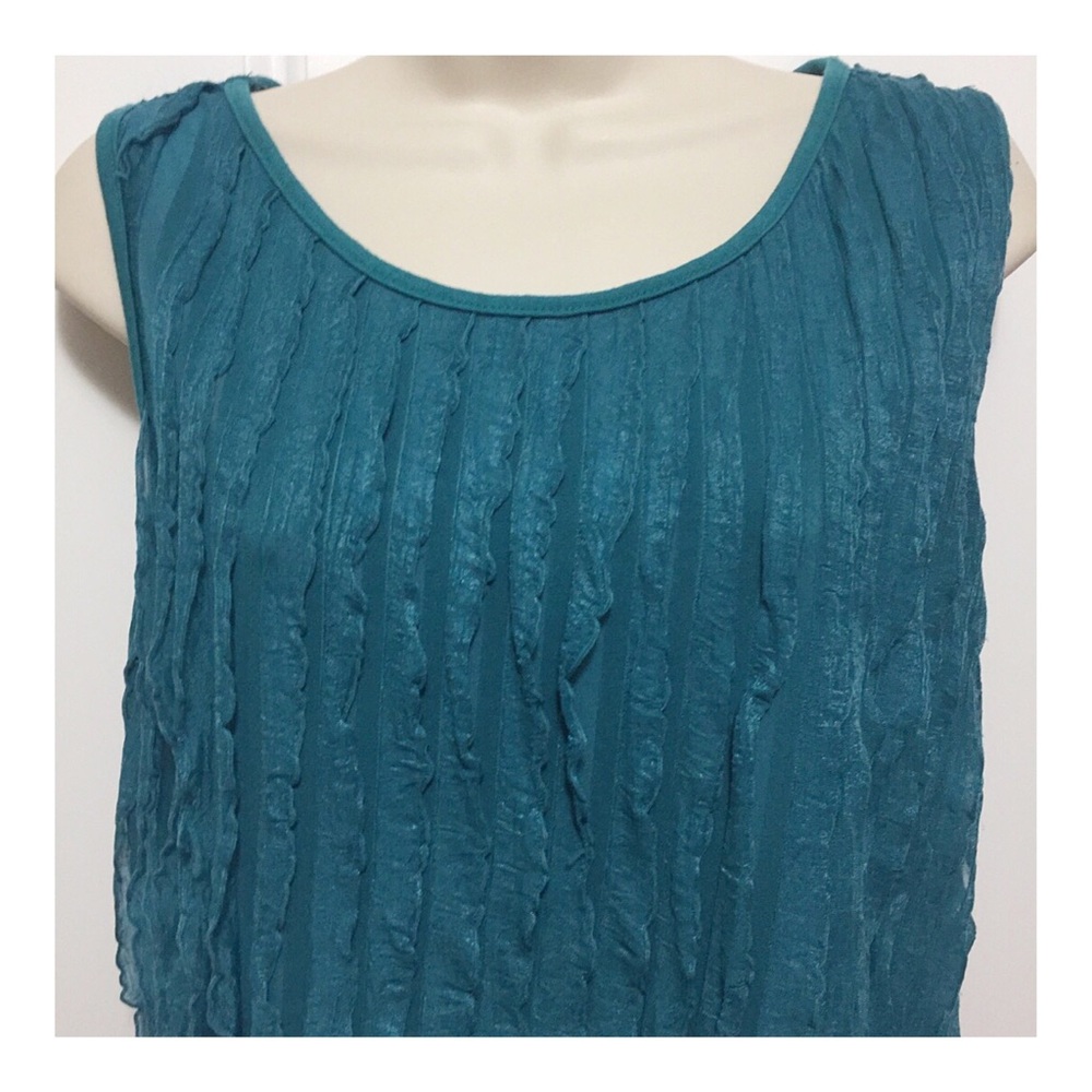 Once Again Teal Ruffle Sleeveless Top - Picture 2 of 6